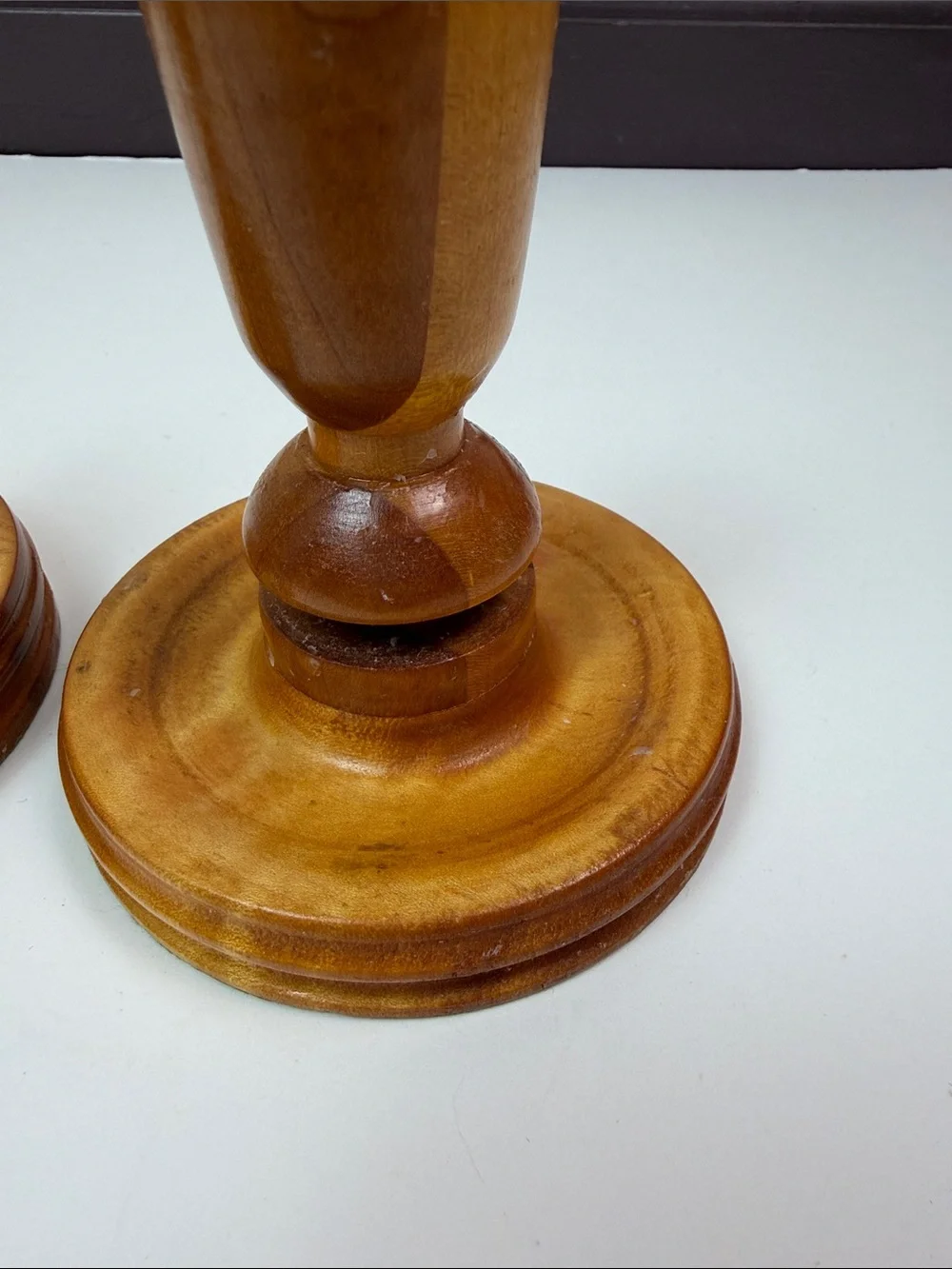 Vintage Turned Wood Candlestick Holders Farmhouse Cottagecore Mid Century Boho